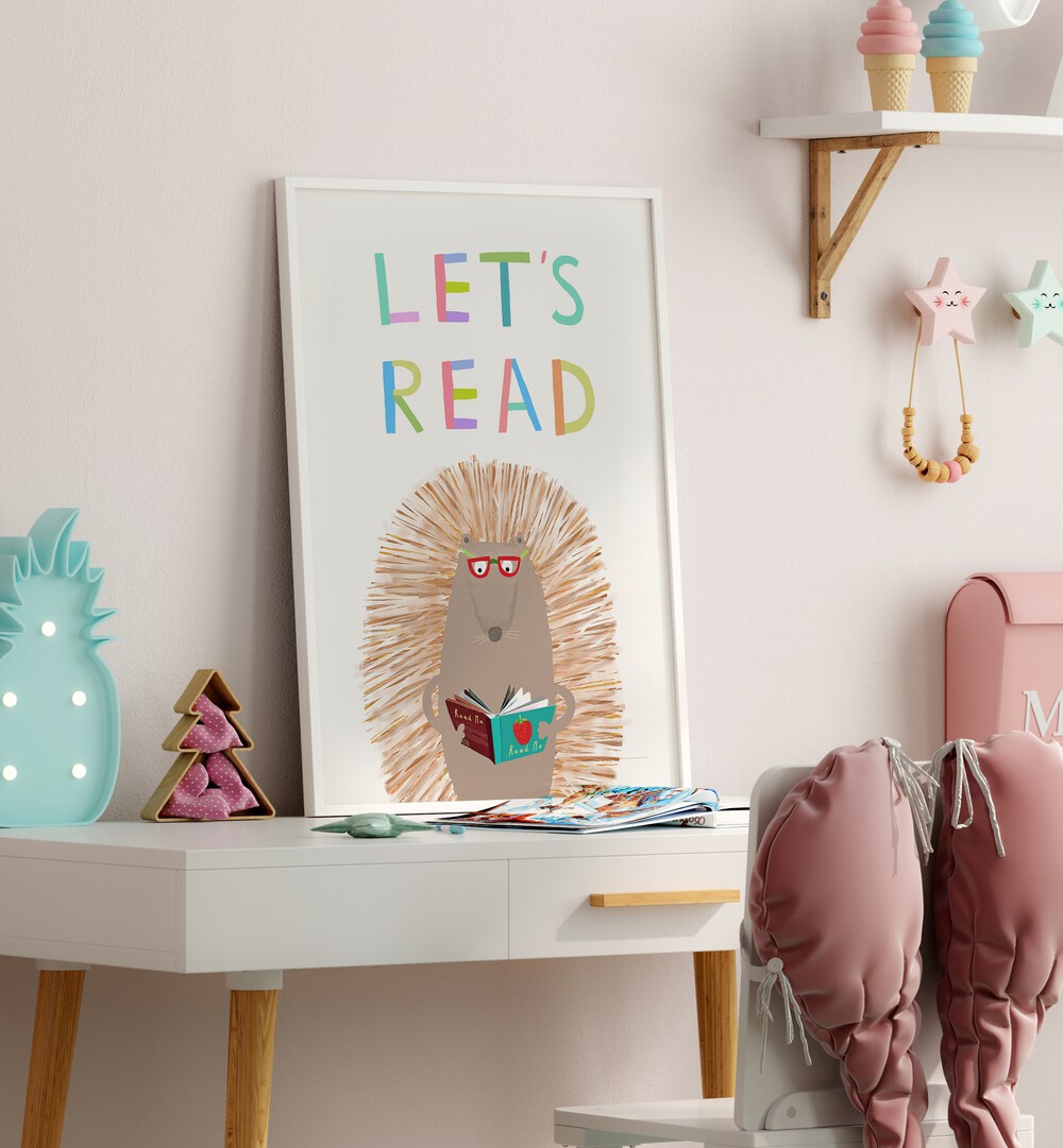 LET'S READ WITH CUTE HEDGEHOG BY CARLA DALY , KIDS ROOM PAINTINGS