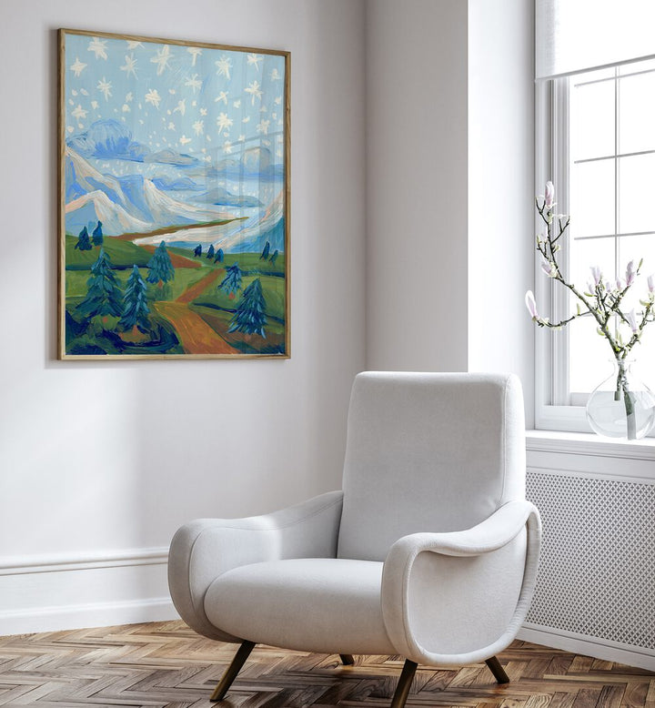 Stunning WINTER MOUNTAIN LANDSCAPE painting, perfect for enhancing your space with serene nature vibes.