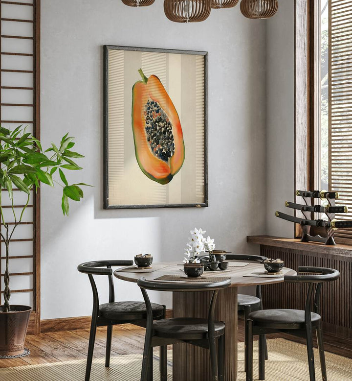 Enhance your kitchen decor with VINTAGE FRUIT- PAPAYA, KITCHEN POSTERS showcasing a vibrant papaya artwork.