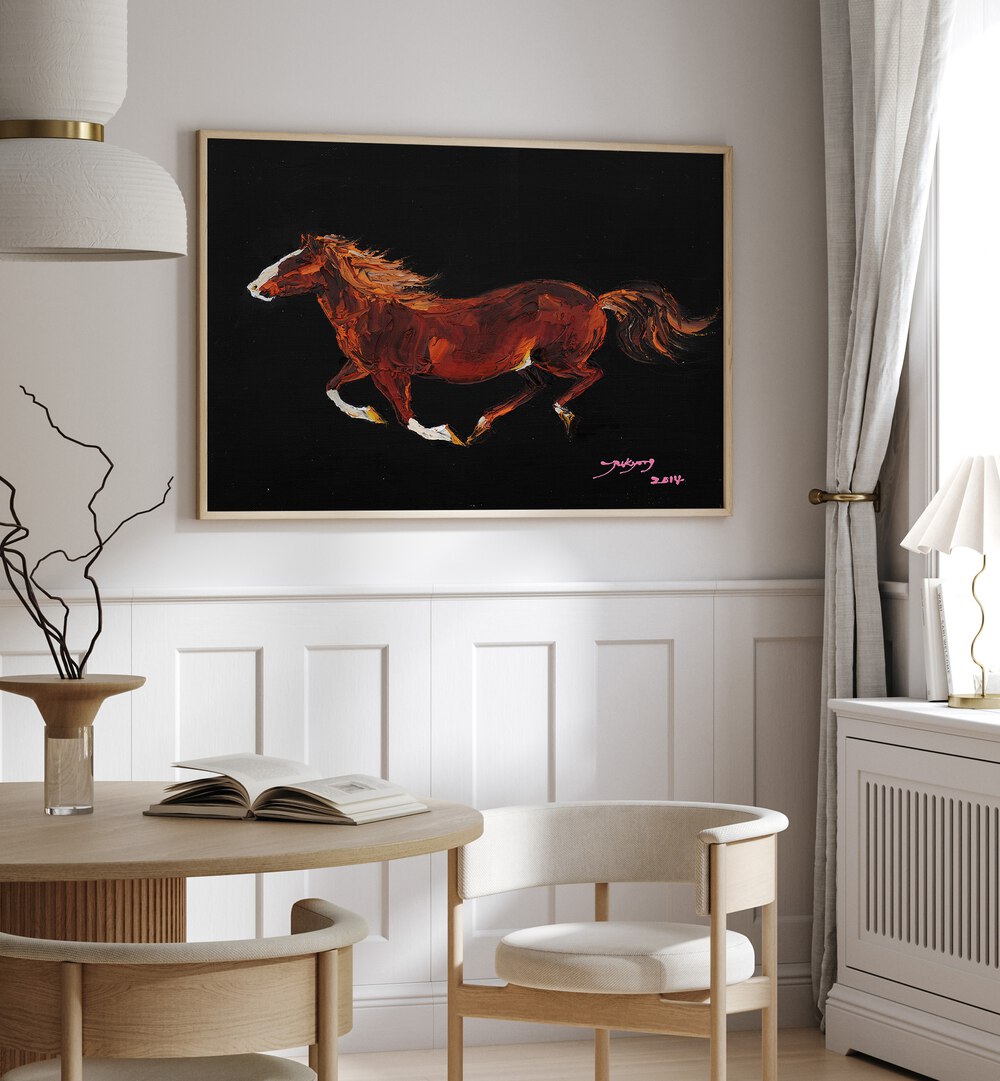 Vibrant HORSE II, ANIMAL PAINTINGS artwork showcasing a galloping horse, perfect for any modern decor.