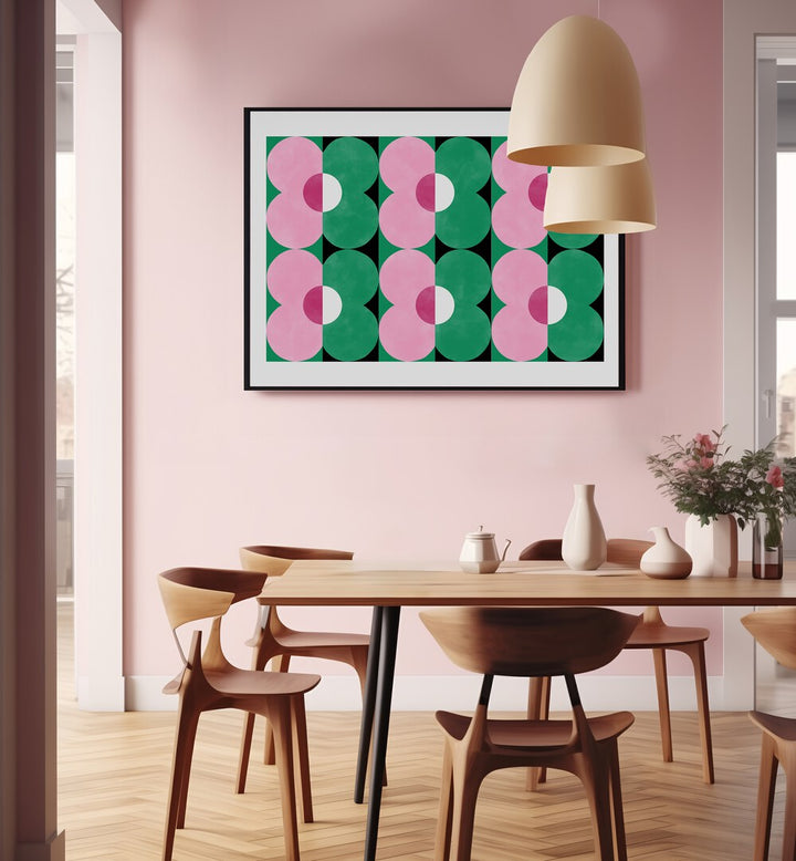 Transform your space with Elena Ristova's vibrant GREEN & PINK FLOWERS art print, enhancing any room's beauty.