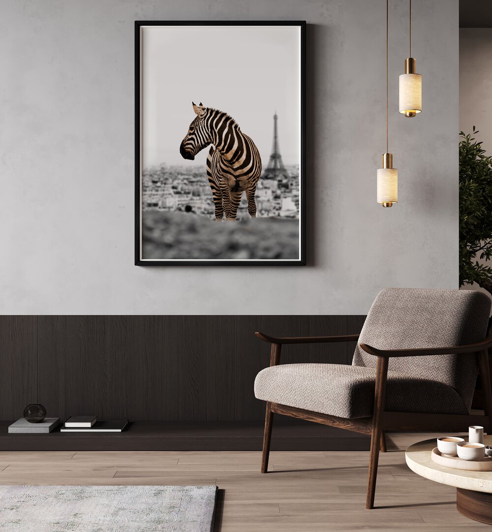 Stylish zebra artwork from NO WAY HOME, ANIMAL PAINTINGS, enhancing modern interiors with a touch of adventure.