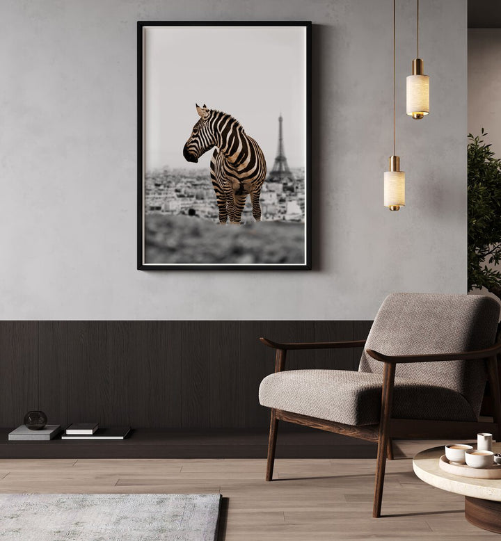Stylish zebra artwork from NO WAY HOME, ANIMAL PAINTINGS, enhancing modern interiors with a touch of adventure.