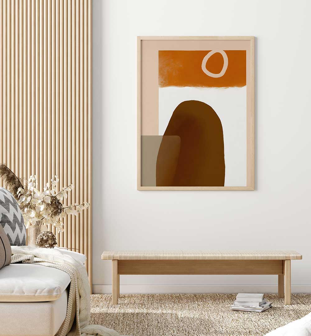 PETRA , ABSTRACT PAINTINGS featuring warm earthy tones and modern shapes, enhancing stylish living spaces with unique art.
