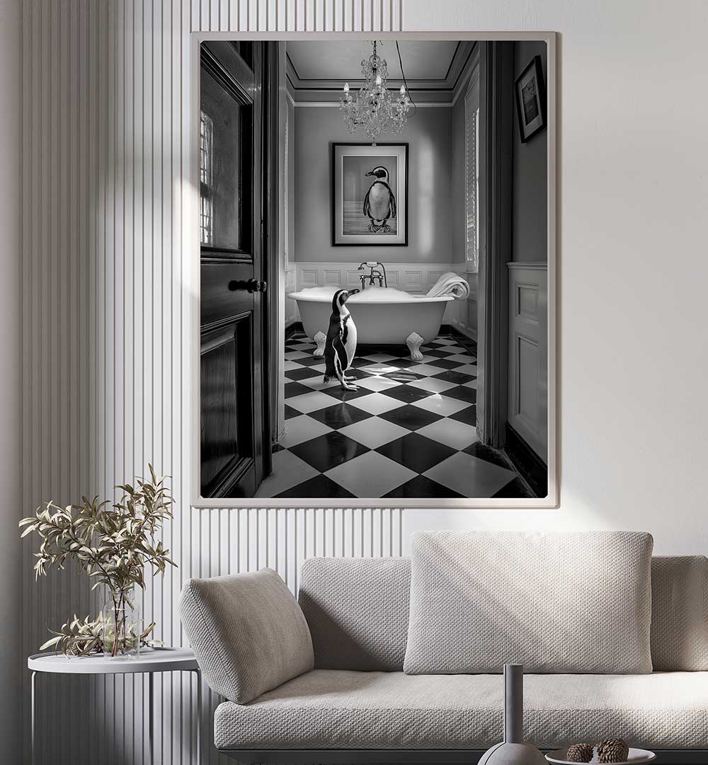 PENGUIN BATH TIME , BATHROOM ART PRINTS