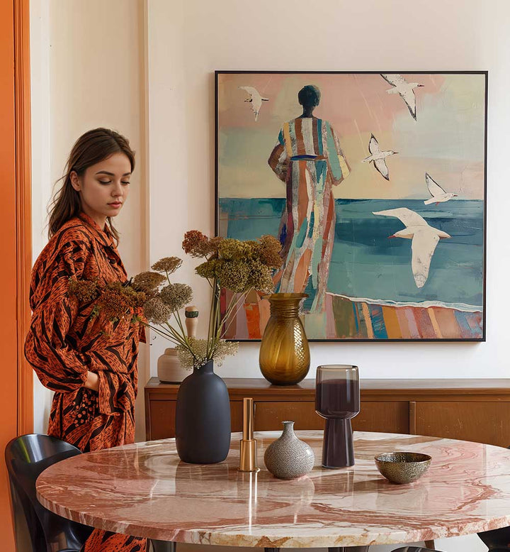 WOMAN AND SEAGULL , PORTRAITS & FIGURATIVE ILLUSTRATIONS