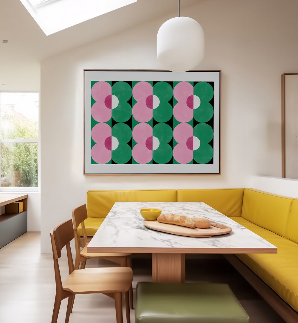 Vibrant GREEN & pink floral painting by Elena Ristova, perfect for enhancing any modern space.