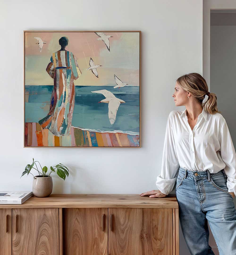 WOMAN AND SEAGULL , PORTRAITS & FIGURATIVE ILLUSTRATIONS