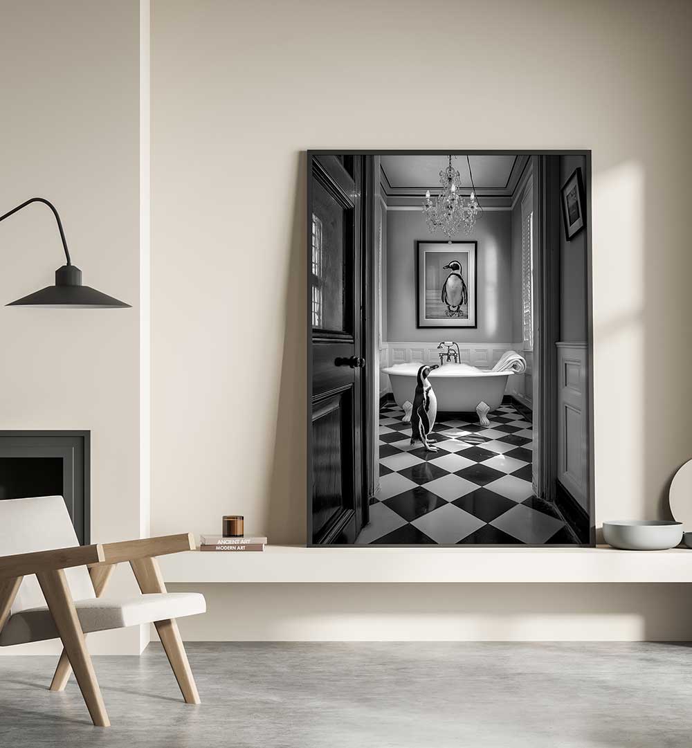 PENGUIN BATH TIME , BATHROOM ART PRINTS