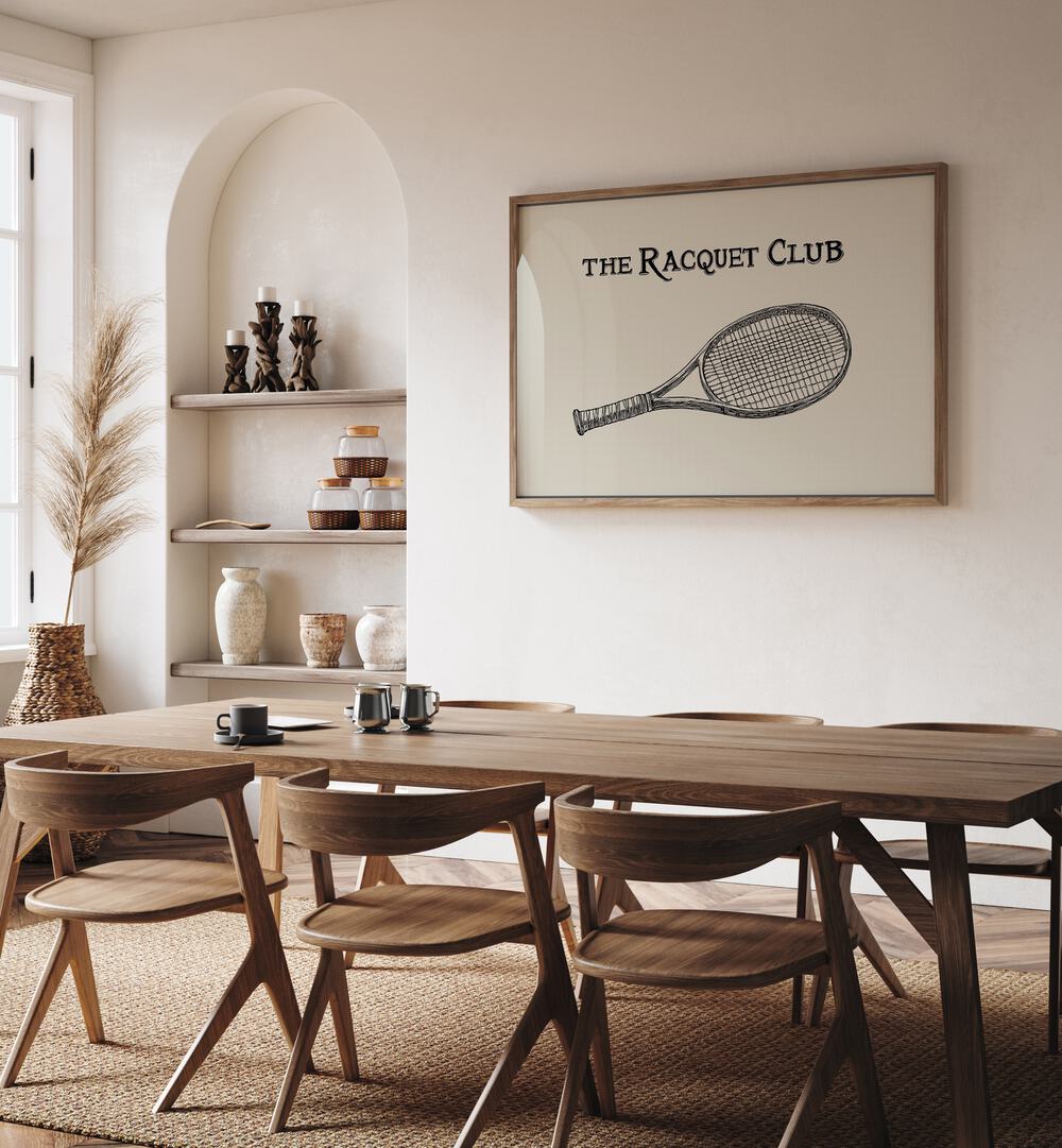 Vintage tennis racquet illustration showcased in a stylish setting, perfect for sports posters enthusiasts.