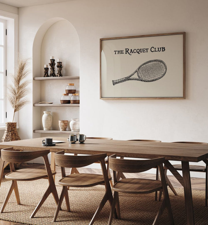 Vintage tennis racquet illustration showcased in a stylish setting, perfect for sports posters enthusiasts.