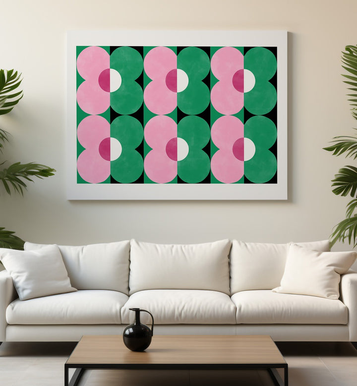 Bright GREEN & PINK FLOWERS art print by Elena Ristova, perfect for enhancing any living space with nature's beauty.
