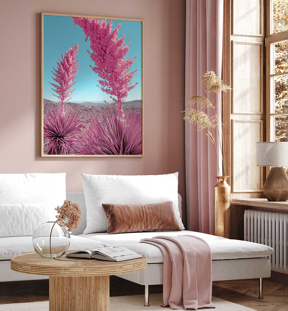 BLOOMING PINK YUCCAS IN THE MOJAVE DESERT , PHOTOGRAPHY PRINTS