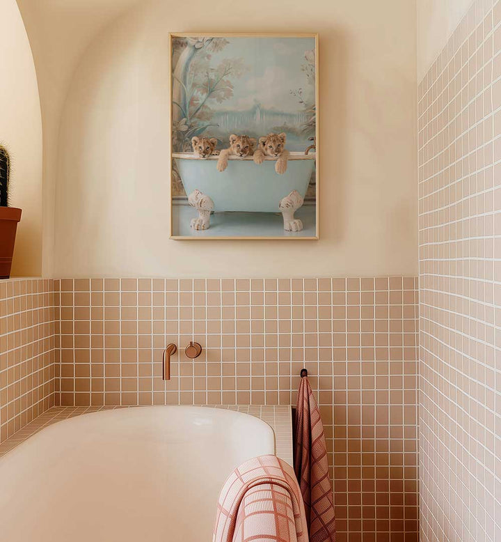 BLUE LAGOON LION CUBS , BATHROOM ART PRINTS