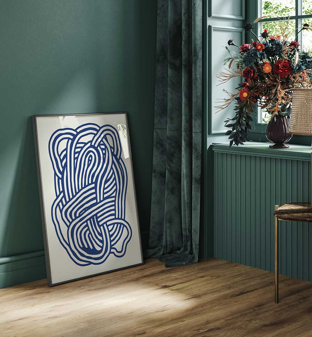 LINE ART ORGANIC SHAPE IN BLUE III , LINE ART PAINTINGS