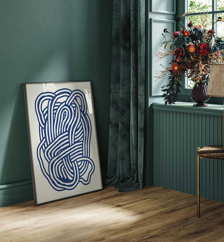 LINE ART ORGANIC SHAPE IN BLUE III , LINE ART PAINTINGS