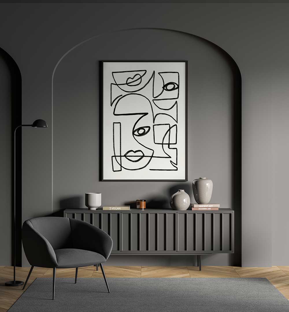 ABSTRACT LINE ART FACES , LINE ART PAINTINGS