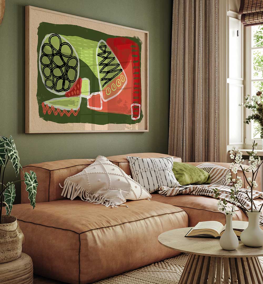 ABSTRACT GREEN AND RED , ABSTRACT PAINTINGS