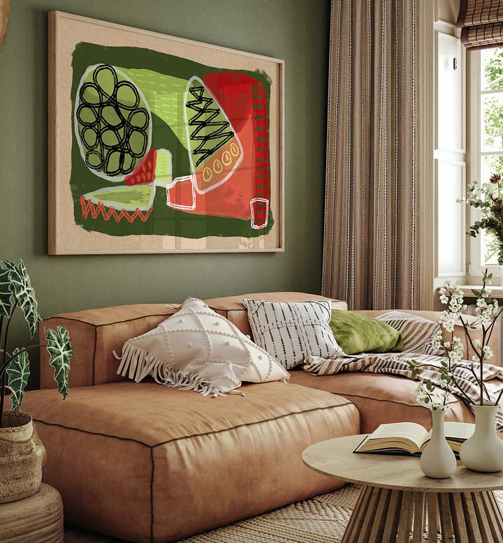 ABSTRACT GREEN AND RED , ABSTRACT PAINTINGS