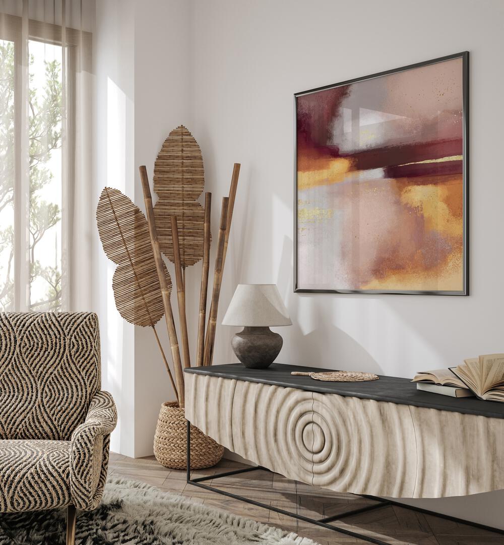 Elegant living space featuring AUTUMN RAIN, ABSTRACT PAINTINGS, enhancing tranquility and sensory revitalization.