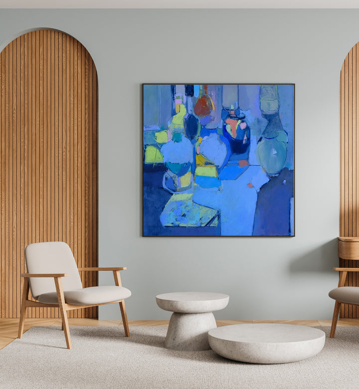Stunning BLUE GLASS, ABSTRACT PAINTINGS enhance modern home decor with elegance and vibrant colors. Perfect for any space!