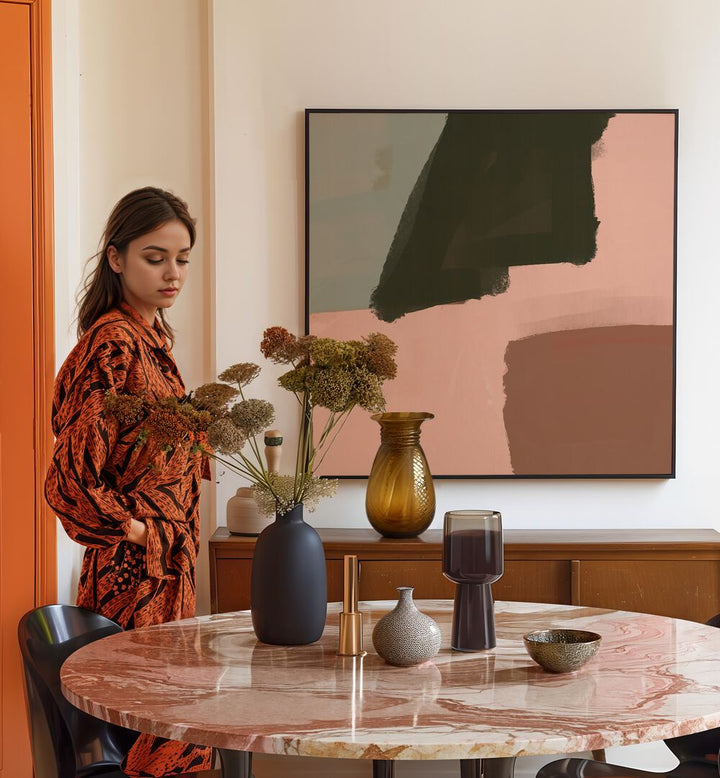 Stylish interior featuring Nilesh Kulkarni's AUTUMN ABSTRACT, ABSTRACT PAINTINGS, enhancing the warm autumn vibe.