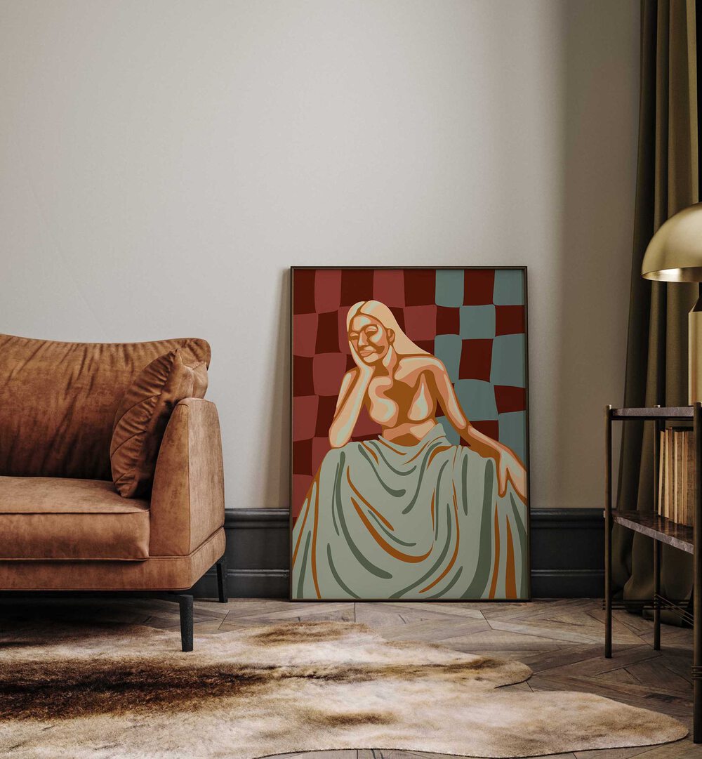 Elegant artwork from CHRISTINA II, PORTRAITS collection, showcasing human emotion in a stylish interior setting.