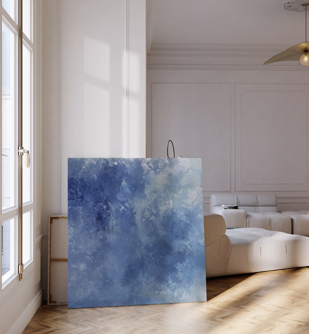 Stylish CHASING BLUE SKIES, ABSTRACT PAINTINGS enhance modern spaces with calming blue tones and artistic flair.