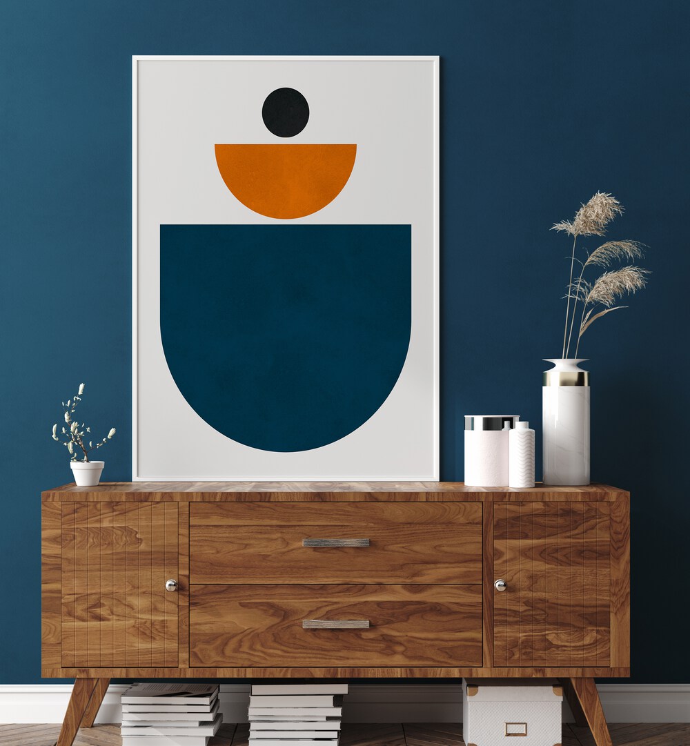 Vibrant CIRCLES AND LINES VI, GEOMETRIC ART PRINTS displayed in a modern interior, enhancing contemporary decor.