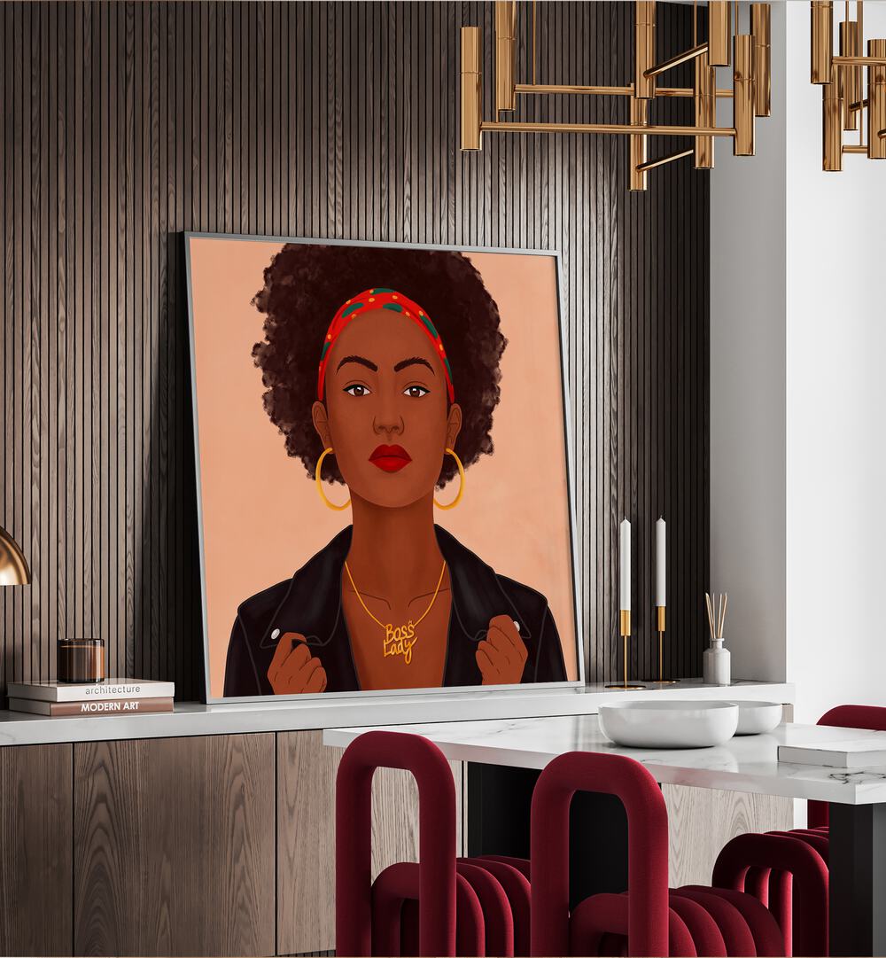 Empowering BOSS LADY, PORTRAITS by Petra Holikova, showcasing elegance and strength in vibrant illustration art.