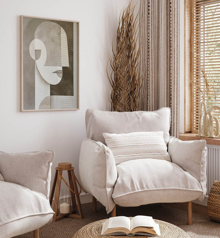 Stylish NEUTRAL PORTRAIT, PORTRAITS artwork enhances the cozy living space with modern elegance and tranquility.