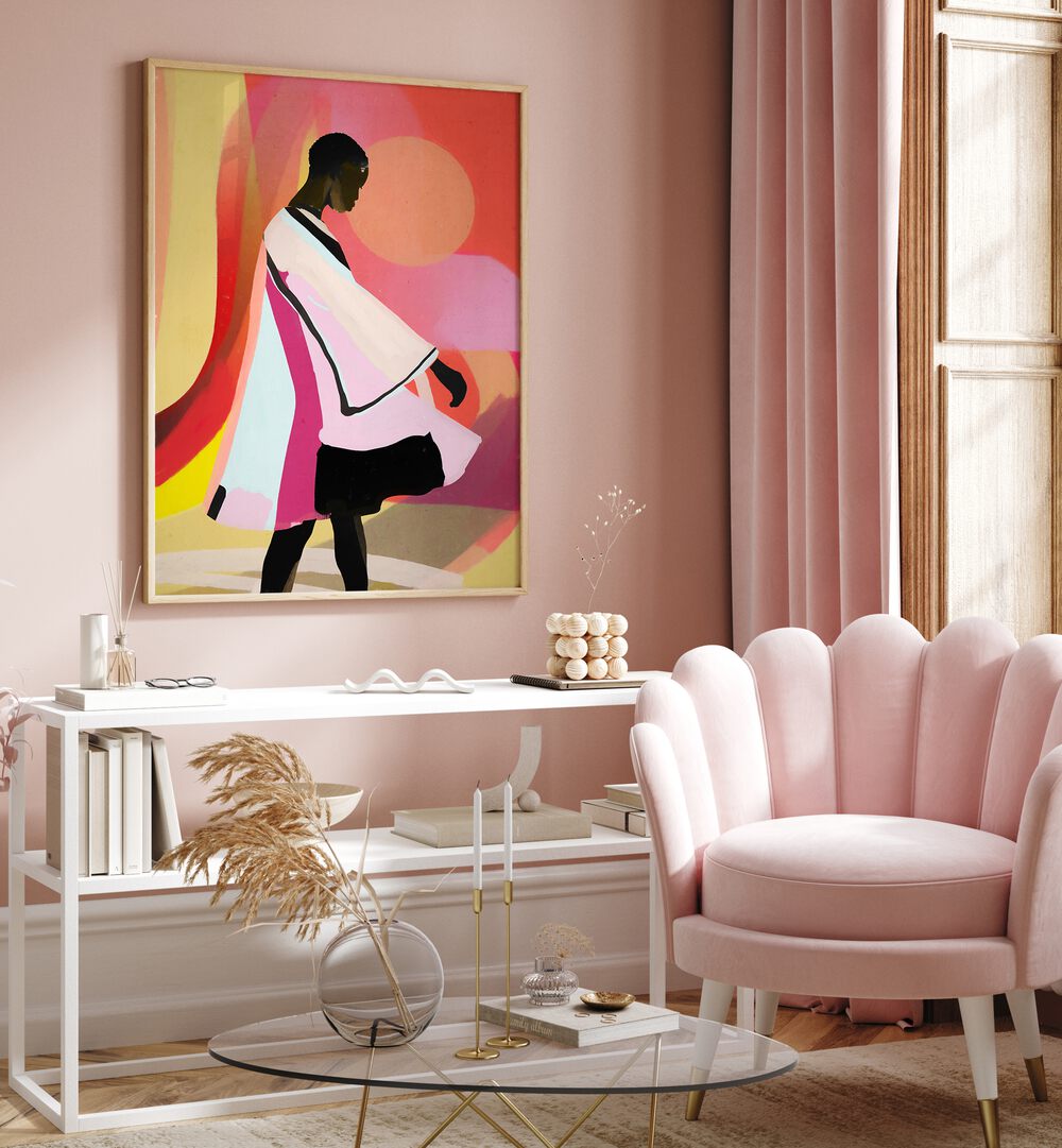 Vibrant ABSTRACT ART SUNSET GIRL, PORTRAITS enhances your space with stunning emotional expression and figurative beauty.