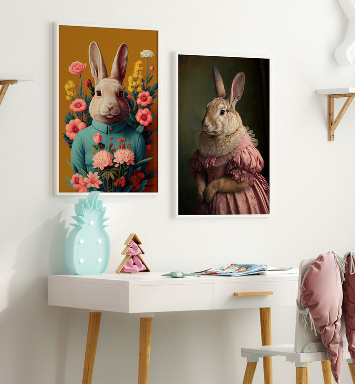 BUNNY GET TOGETHER , SET OF 2 PAINTINGS