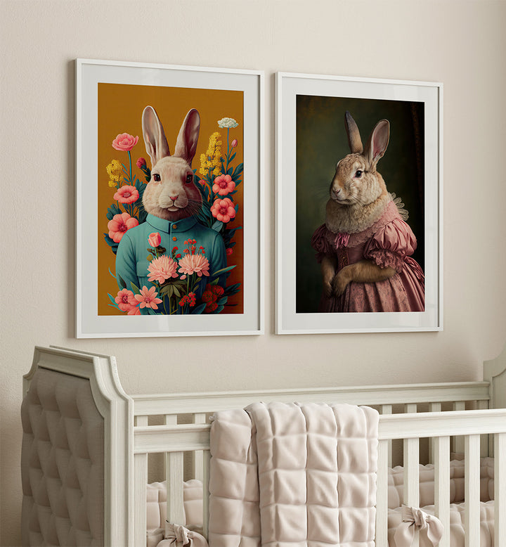 BUNNY GET TOGETHER , SET OF 2 PAINTINGS