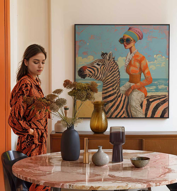 WOMAN AND ZEBRA , FASHION POSTERS