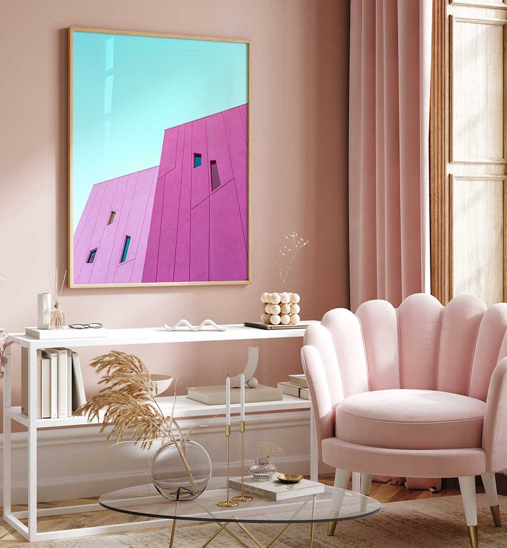 SAGUARO HOTEL PINK BUILDING WALLS , PHOTOGRAPHY PRINTS