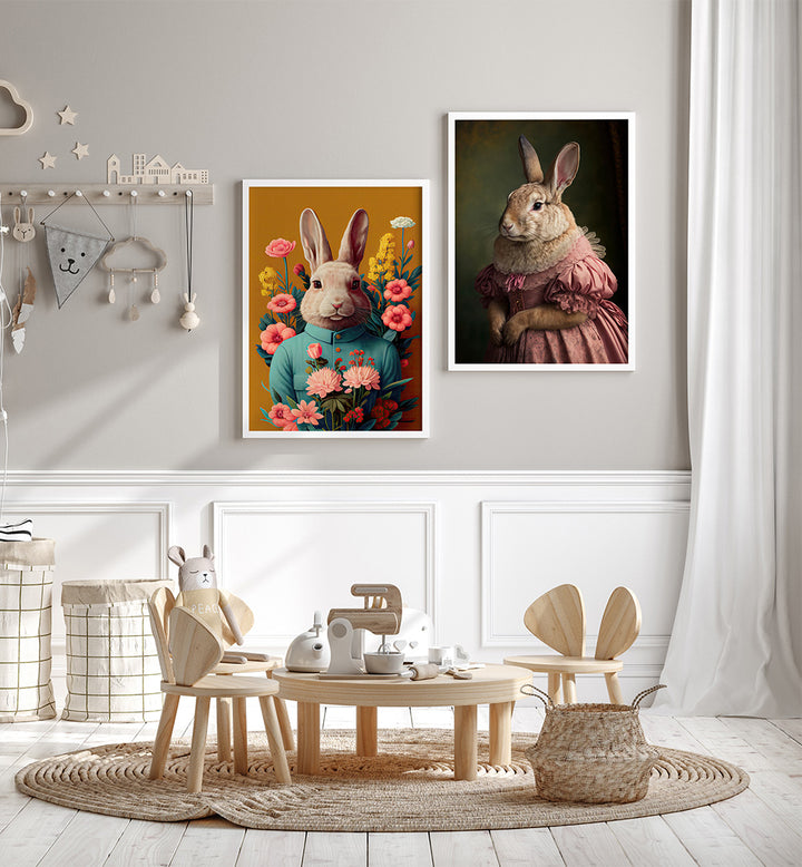 BUNNY GET TOGETHER , SET OF 2 PAINTINGS