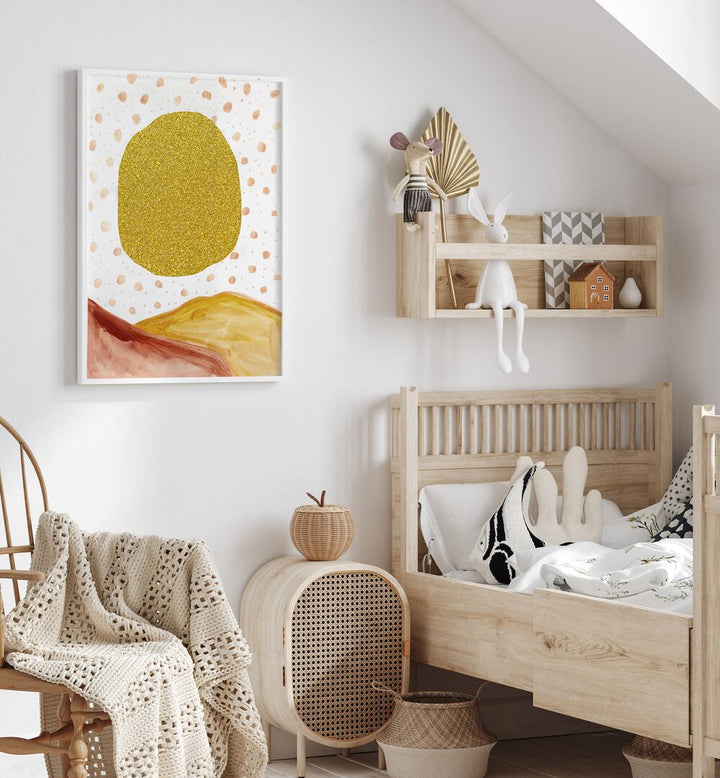 Brighten your child's space with the GLITTER SUN, KIDS ROOM PAINTINGS, featuring a sparkling golden sun design.