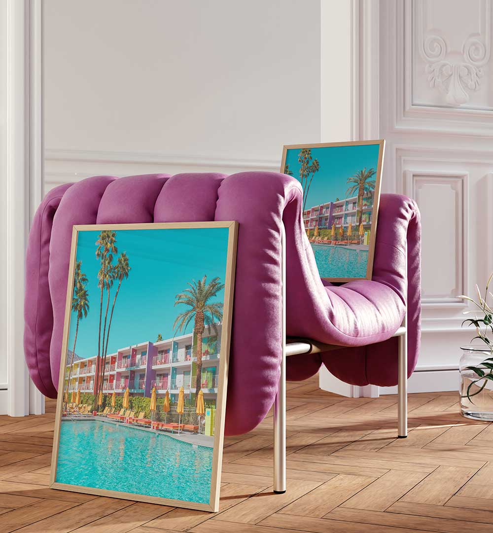 SAGUARO HOTEL POOLSIDE IN PALM SPRINGS , PHOTOGRAPHY PRINTS