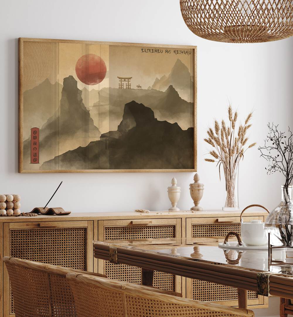 PACT OF SILENCE, JAPANESE PAINTINGS enhances tranquility in any space with serene mountain landscapes and warm colors.