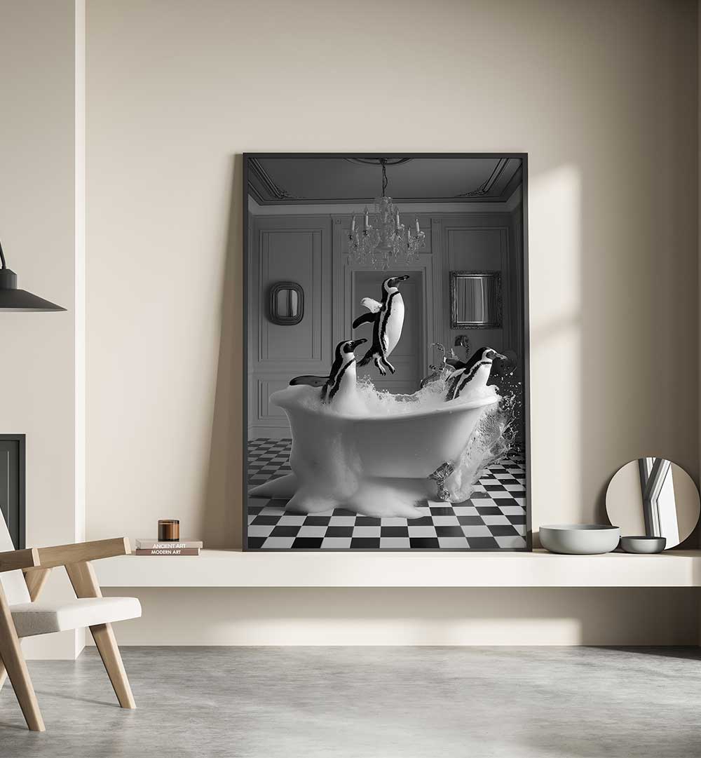 PENGUIN PARTY , BATHROOM ART PRINTS