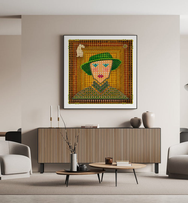 Vibrant MRS EISENBERG, PORTRAITS artwork featuring a stylish figure, perfect for modern home decor.