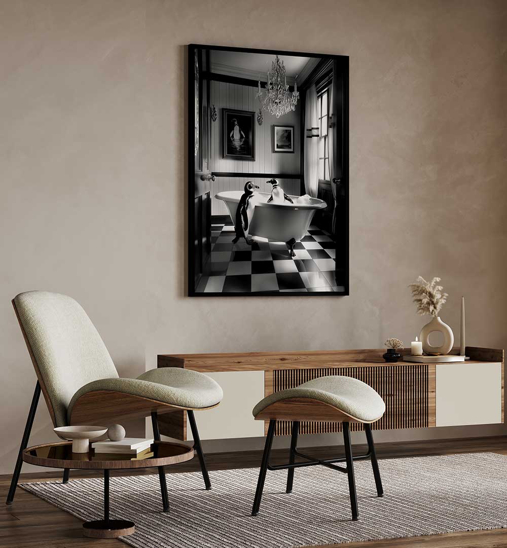 PENGUIN ROMANCE , BATHROOM ART PRINTS