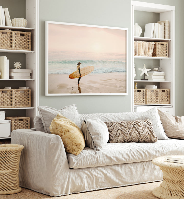 Surfer Cowgirl, Beach Paintings showcase a stunning beach scene, blending surf culture with western charm.