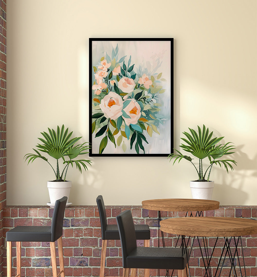 EVERGREEN GREEN PAINTERLY FLORALS III ,FLORAL FLOWER PAINTINGS