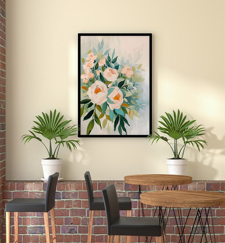 EVERGREEN GREEN PAINTERLY FLORALS III ,FLORAL FLOWER PAINTINGS