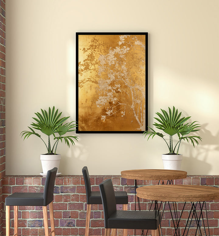 WHITE AND GOLD NATURE LANDSCAPE II , FLORAL FLOWER PAINTINGS