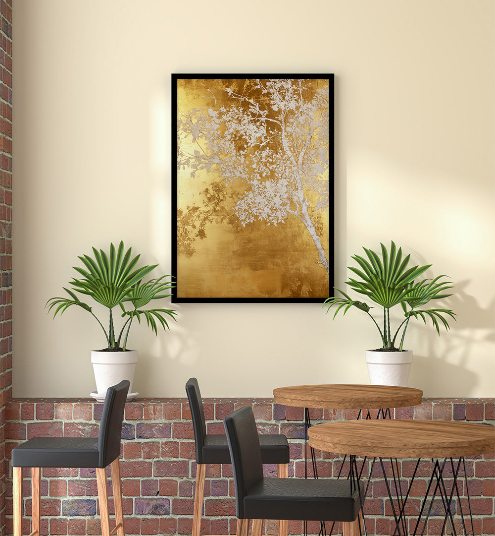 WHITE AND GOLD NATURE LANDSCAPE V , FLORAL FLOWER PAINTINGS