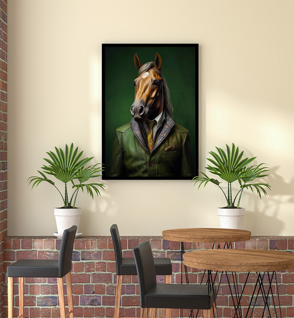 ELEGANT GREEN HORSE ANIMAL ART , ANIMAL PAINTINGS