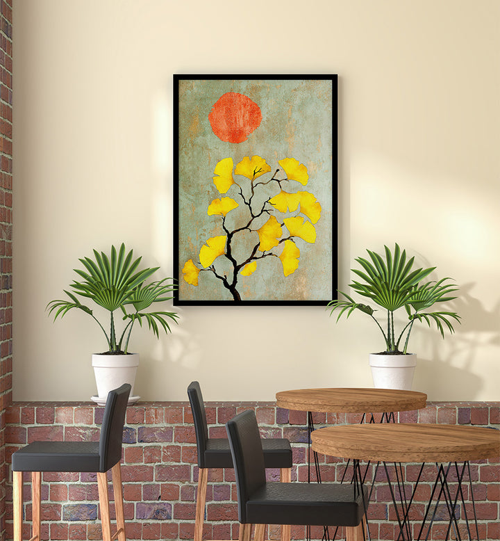 GINKO BILOBA AND SUN , FLORAL ,FLORAL FLOWER PAINTINGS